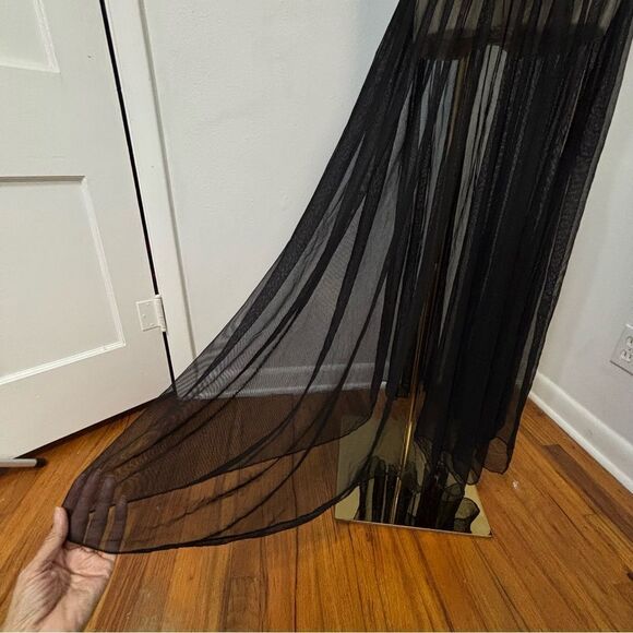 Vtg Nom De Plume Black Evening Dress M Whimsigoth Rhinestones Mesh Witchy Vampy - Picture 10 of 14